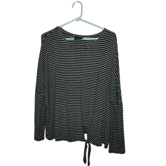 Lumiere Size M Striped Black‎ & White Long Sleeve Top Tie Hem Casual Basic Boxy - Picture 1 of 10